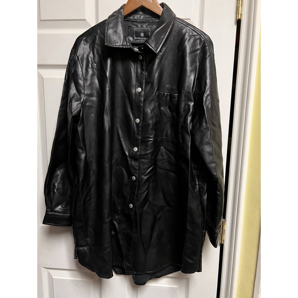 Bagatelle Collection Black Faux Leather Shacket Long Shirt Jacket‎ XL